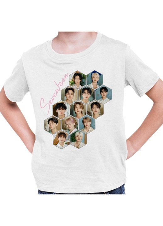 Gyerek Fiú Póló Seventeen Merch Kpop, Fehér