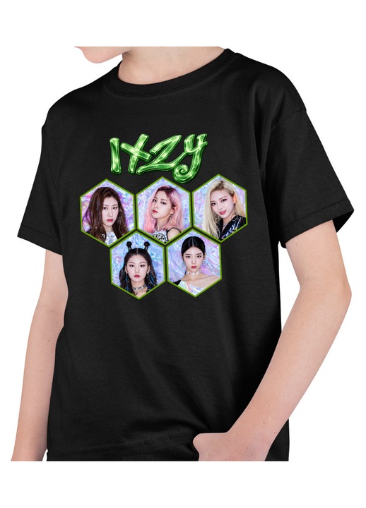 Gyerek Fiú Póló Itzy Yuna Kpop Merch, Fekete
