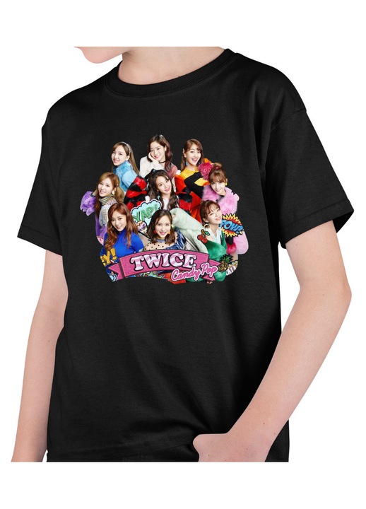 Gyerek Fiú Póló Twice Kpop Merch, Fekete