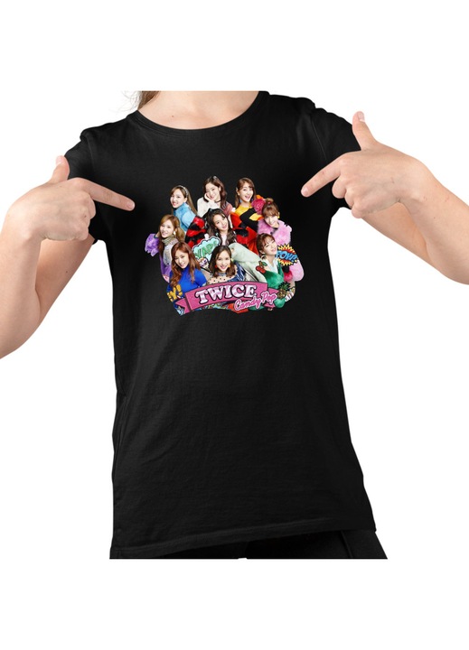Gyerek Lány Póló Twice Kpop Merch, Fekete