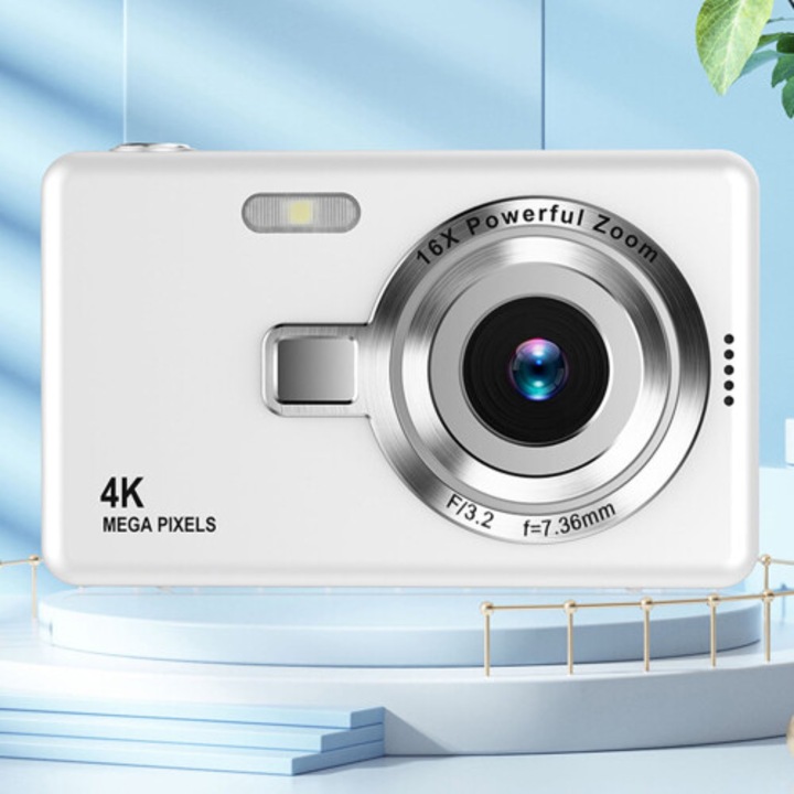 Vankin 1080P HD digitális fényképezőgép, 48MP interpolált kamera, elektronikus stabilizálás, 16x digitális zoom, 2.4 hüvelykes LCD kijelző, fehér