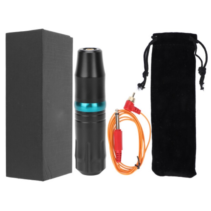 Kit tatuaj rotativ/aparat rotativ, Stilou ergonomic, functionare silentioasa, lungime ac reglabila, negru, 1 set