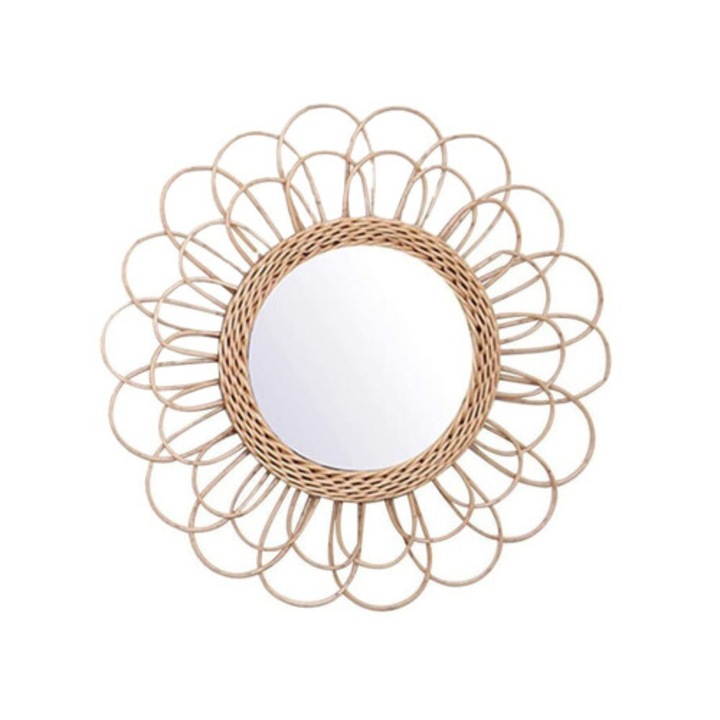 Természetes rattan fali tükör, boho, 60x80cm