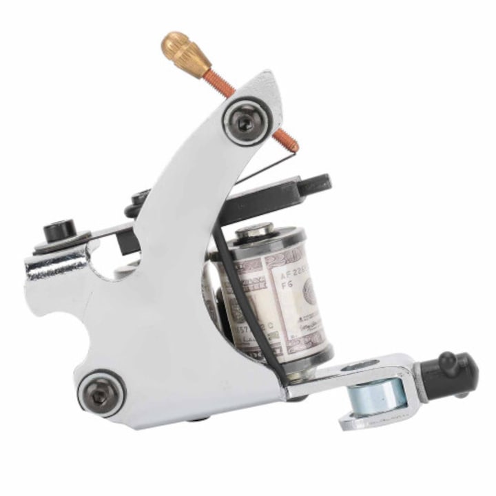 Masina de tatuat shader, aparat pentru tatuat, tehnologie anti-incalzire, cadru din otel de inalta calitate, bobine din cupru pentru disipare rapida a caldurii, rebound stabil si forta magnetica puternica, compatibil cu ace variate, argintiu
