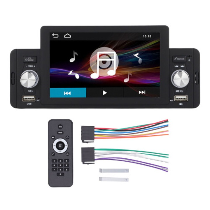 Radio auto Single Din, ecran tactil 5in IPS, Bluetooth, FM, Wireless CarPlay, Android Auto, suport camera marsarier