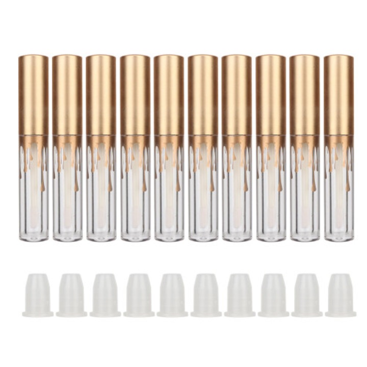 Tuburi luciu buze, capac auriu mat, transparent, 5ml