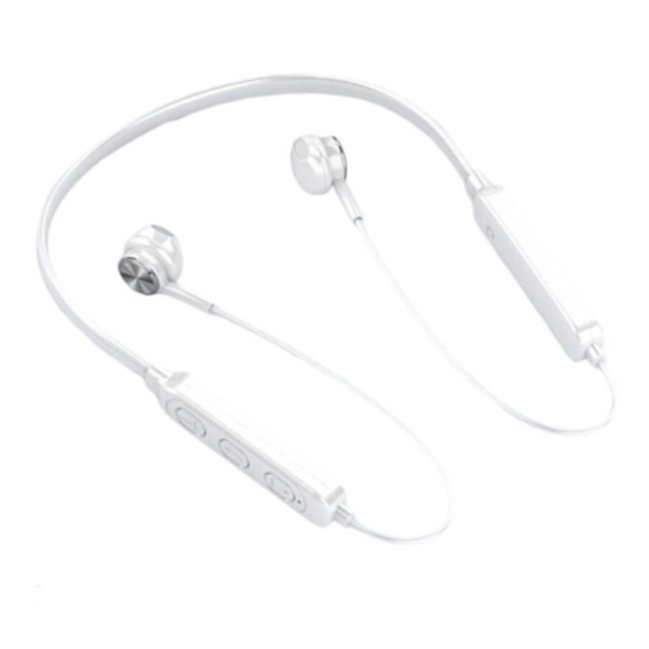 Casti neckband Bluetooth 5.1, vezeték nélküli sport fülhallgató mikrofonnal és zajszűréssel, izzadásálló, akár 15 óra üzemidő, Fehér