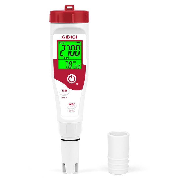 Tester Digital Apa 5-in-1, GIDIGI, Analiza Rapida Parametri, PH, TDS, EC, Salinitate, Pentru Piscine Si Acvarii