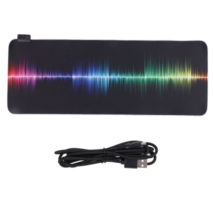 Egérpad gaminghez, egérpad csuklótámasszal, tartós polikarbonát felület, csúszásgátló gumitalp, sima felület, 12 módú RGB LED világítás, Fekete/Többszínű, 1 db