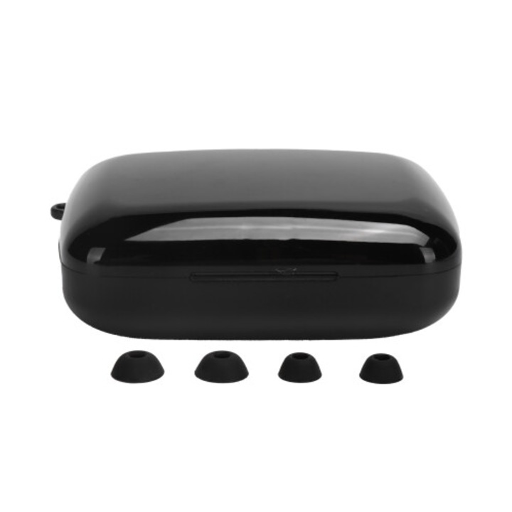Vezeték nélküli TWS bluetooth 5.3 fülhallgató erőteljes basszussal és tiszta hívásokkal, IPX8 vízálló, érintésvezérlés és power bank töltőtok, Fekete, 1 szett