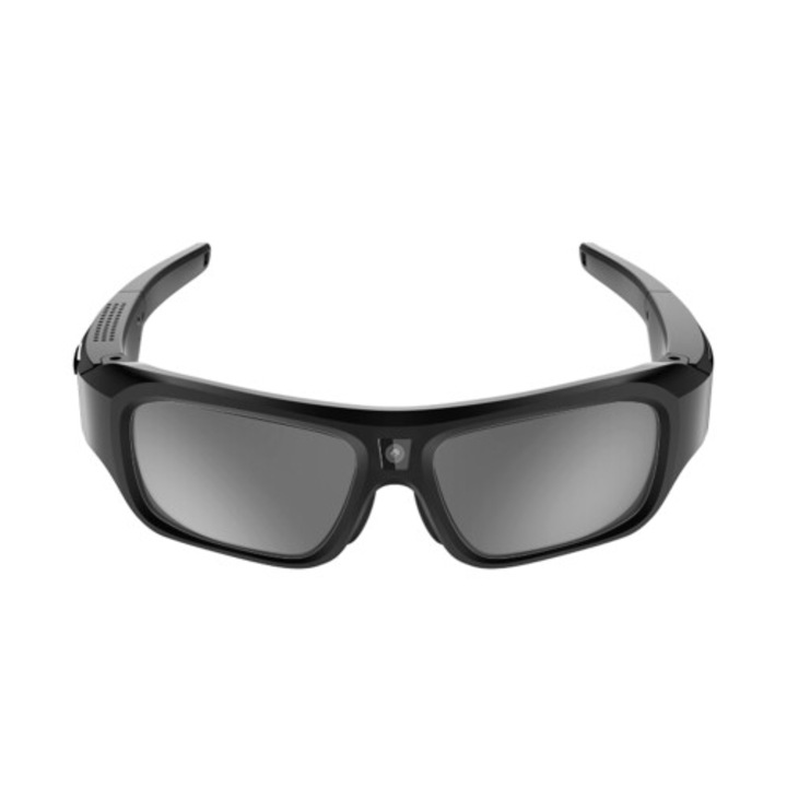Ochelari de soare, ochelari inteligenti din plastic cu camera integrata si functie de salvare automata pentru fotografie si video fara utilizarea mainilor, Negru