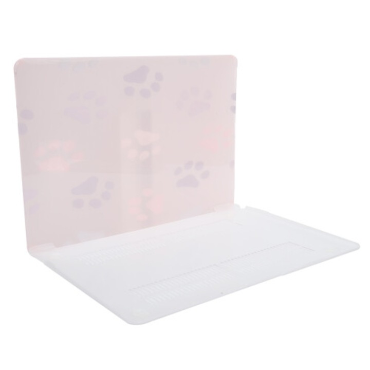 Kemény tok/borító MacBook Air 13.3-hoz, PVC, ujjlenyomat- és porálló, karc- és ütésálló, csúszásmentes, áttetsző fehér rózsaszín mintával, 1 db