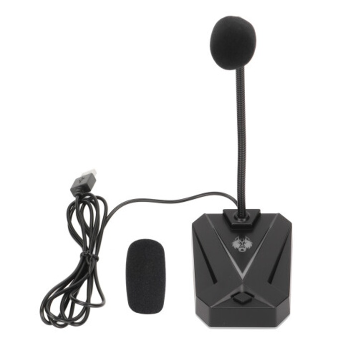 Microfon streaming ajustabil cu indicator LED, negru