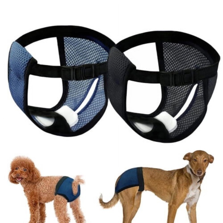 Chiloti sanitari pentru caini, elastic, respirabil, marimi S-XL, set cu 3 tampoane din bumbac