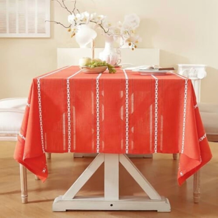 Boho asztalterítő, 60x104cm, vászonhatású poliészter, narancssárga hemstitch