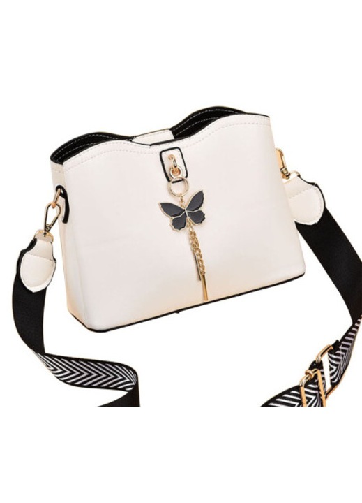 Crossbody táska/kézitáska ökológiai bőrből (PU) 6 cipzárral, tágas, széles pánttal, fehér, 23x18x11 cm