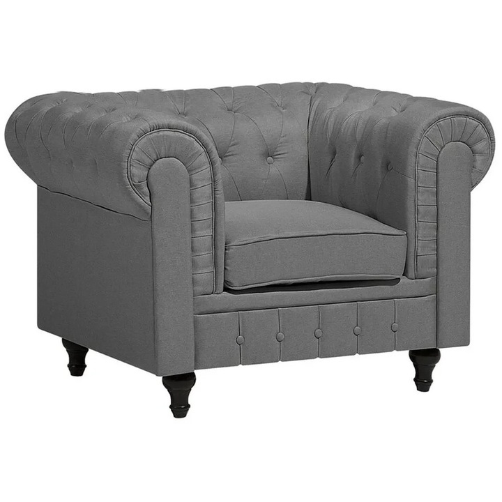 Beliani Chesterfield fotel, világosszürke, textil, eukaliptusz fa, 112x85x79 cm, teherbírás 125 kg