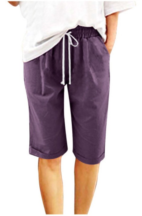 Pantaloni scurti bermuda mov femei talie elastica bumbac-in, 2XL INTL