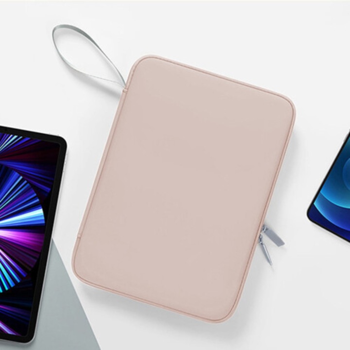Husa pentru tableta din piele ecologica PU, cu curelusa laterala si multiple buzunare, captuseala moale si burete protector, compatibila cu iPad Air 4/5 si tablete 10.9-11 inch, Roz pal, 13.7x10x1.2 inch