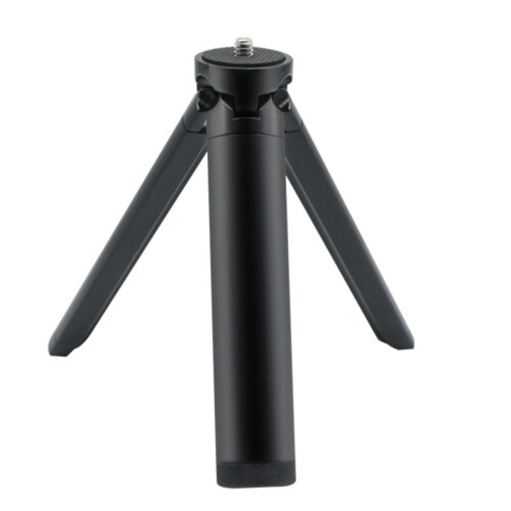 Trepied camera/stativ, extensibil, cu inaltime reglabila si montura cold shoe pentru microfon si lampa LED, compact si durabil, negru