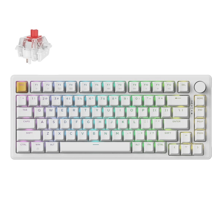 Keychron J2 QMK vezeték nélküli mechanikus billentyűzet, fehér, RGB Hot-Swap, Keychron Super Red