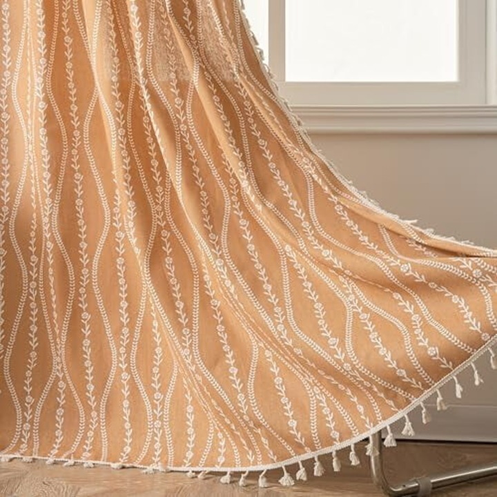Boho függöny, 100% pamut, horgolt csipke, 150x213cm, terrakotta