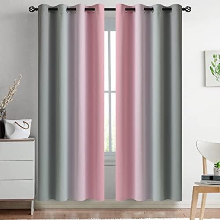2 db rózsaszín-szürke ombre függöny szett, 132x213cm, fémgyűrűkkel, hőszigetelő, sötétítő