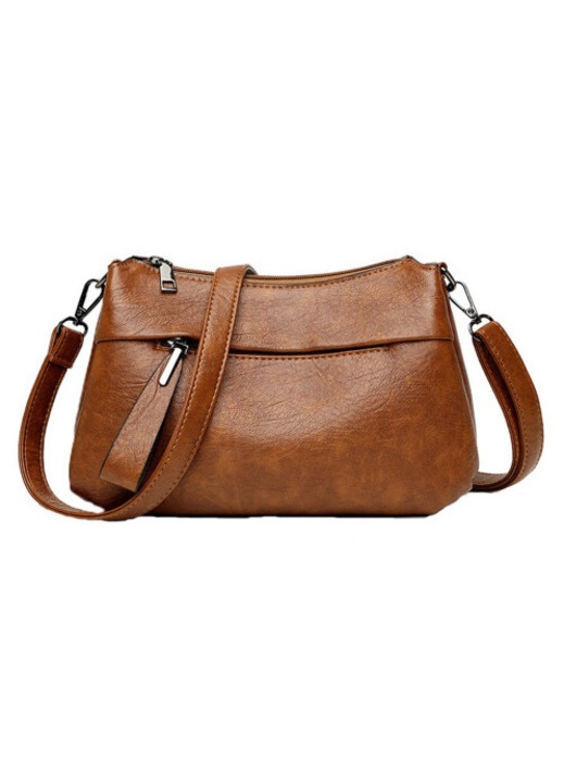 Crossbody táska, műbőr kézitáska, állítható váll- és crossbody pánt, cipzáras rekesz, Barna