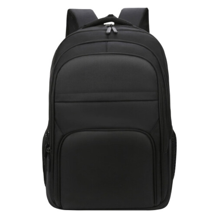 Laptop hátizsák strapabíró, vízálló anyagból, több zsebbel, laptoptartó rekesszel, párnázott pántokkal és légáteresztő hátrésszel, Multipocket, Fekete