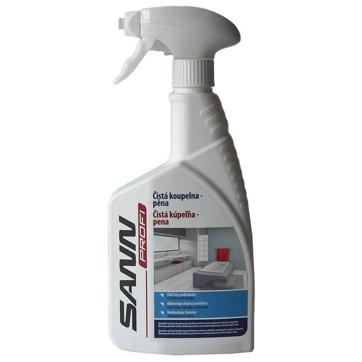 Spuma de curatare pentru baie, Sann Profi, Baie Curata, indeparteaza depuneri de calcar si sapun, fara substante corozive, Alb, 500ml