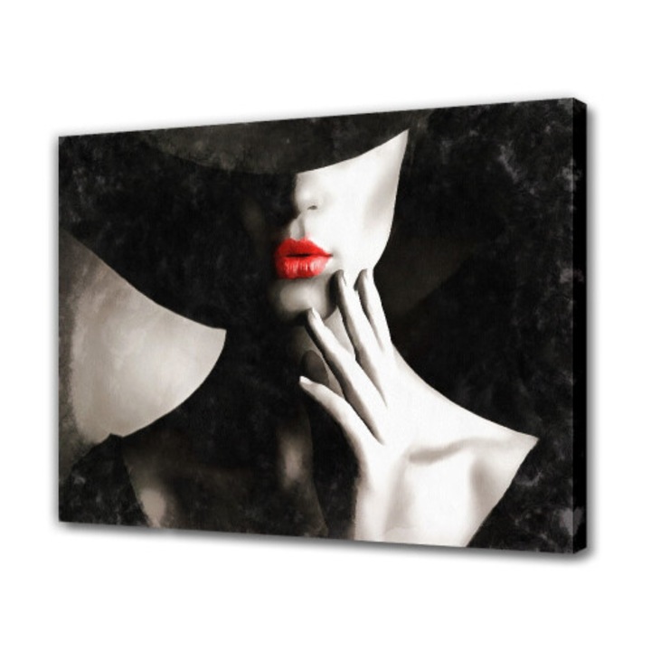 Tablou canvas femeie buze rosii alb-negru vintage 40x60cm rame optional