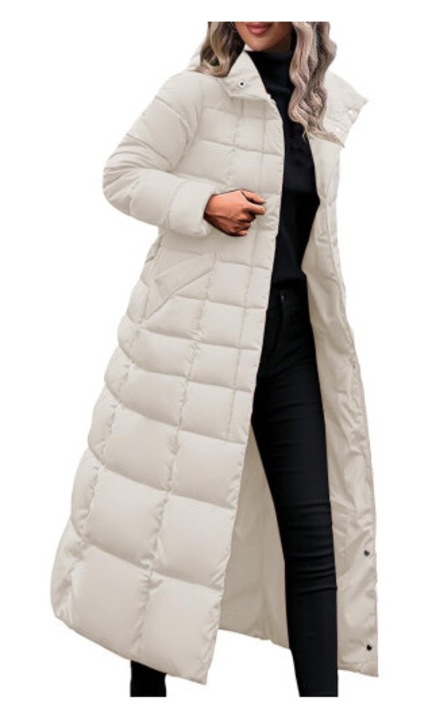 Geaca lunga dama puffer alba matlasata impermeabila, XL INTL