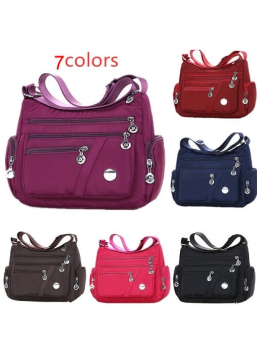 Vízálló nylon crossbody/válltáska, több zsebbel és állítható pánttal, Piros, 27x11x22 cm