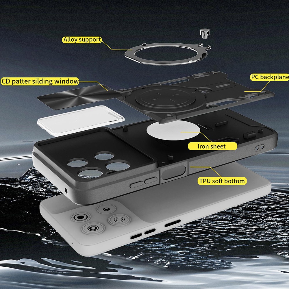 Husa pentru Xiaomi 17T Pro cu protectie pentru camera si suport magnetic integrat Ring Shockproof, negru