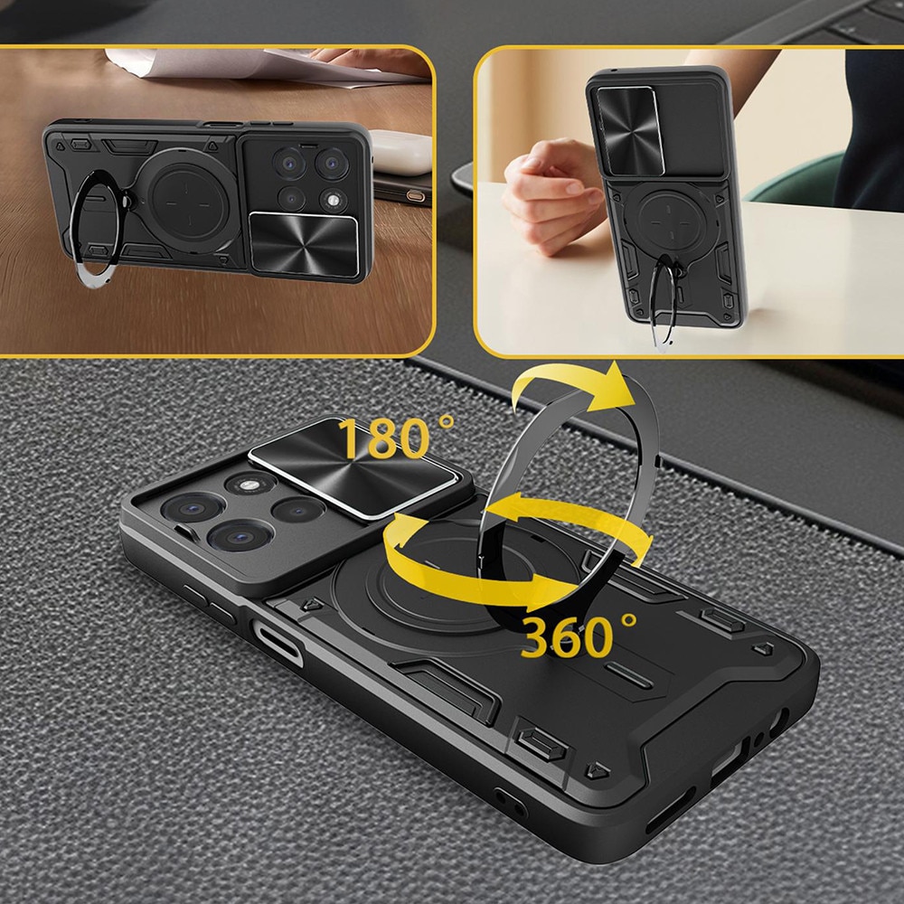 Husa pentru Xiaomi 17T Pro cu protectie pentru camera si suport magnetic integrat Ring Shockproof, negru