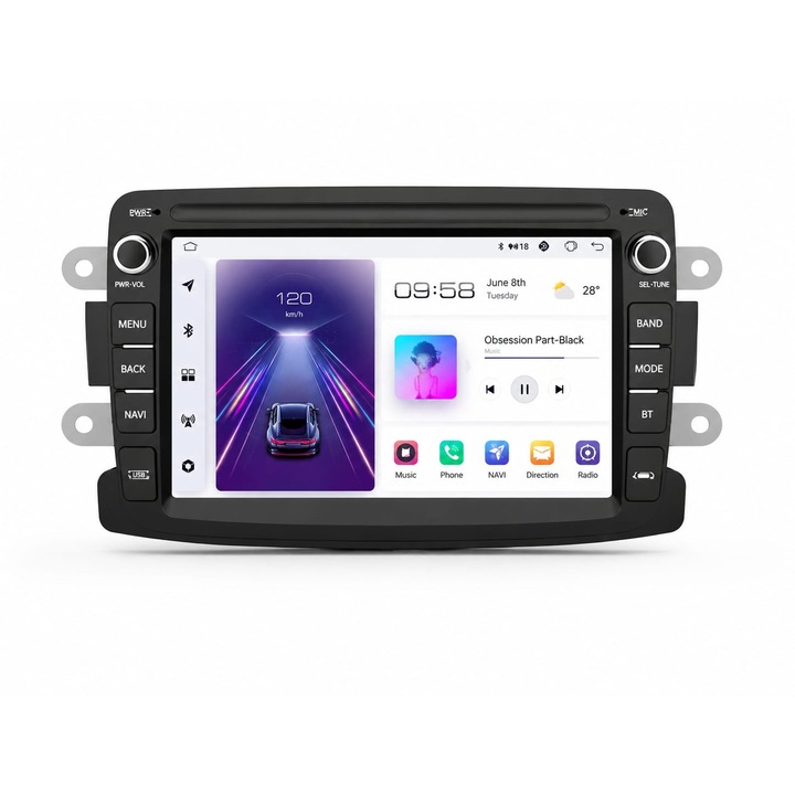 DUMYNAV GPS navigáció Dacia Logan összes modelljéhez, gyári Android 14 egységgel, 4GB RAM, 64GB, 7 hüvelyk, tolatókamerával együtt