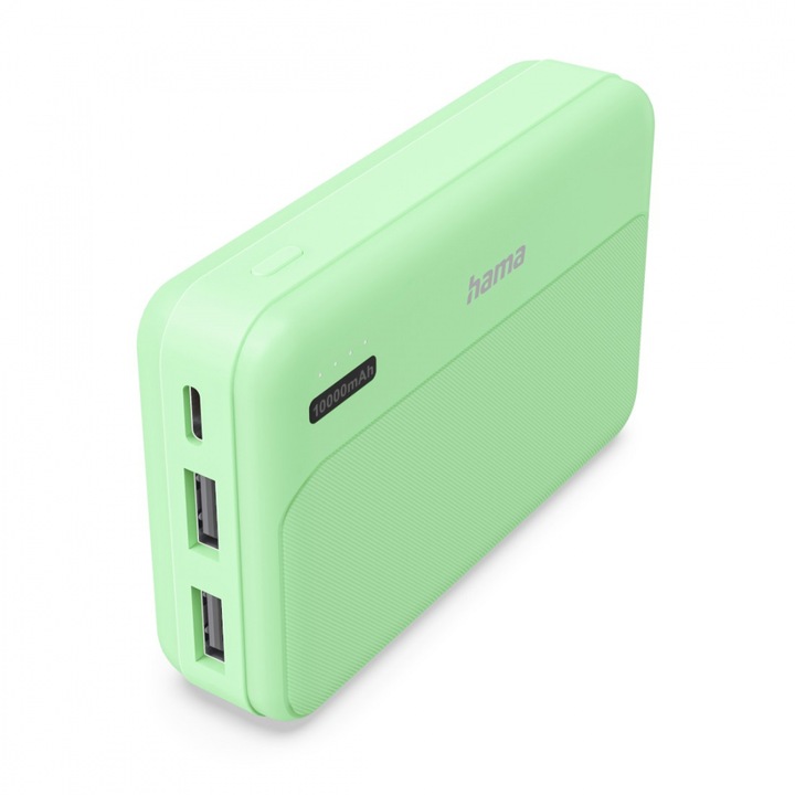 HAMA Külső akkumulátor "Pocket 10", 10000 mAh, Kimenetek: 2x USB-A, zöld