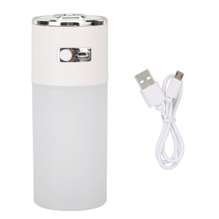 Umidificator portabil, difuzor de ceata rece cu umplere superioara (top-fill), iluminare led multicolora, functionare ultra-silentioasa, alimentare usb, alb, 1 buc