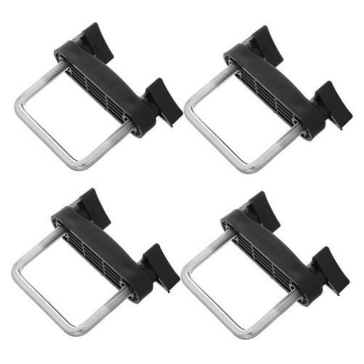 Set 4 bucati, cleme de fixare/clipuri pentru bare portbagaj, pentru bare transversale, prindere rapida, fixare stabila, negru/argintiu, 8 x 7,5 x 2,5 cm