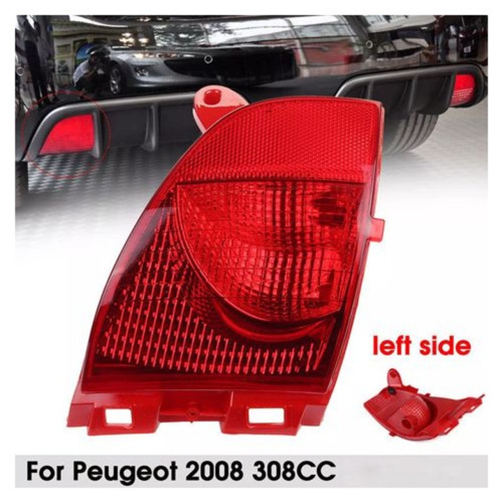 Stop spate, lumina stop pentru Peugeot 308 CC (2009-2011), Peugeot 2008 (2008-2018), pentru bara spate, din ABS, stanga, rosu, 1 buc