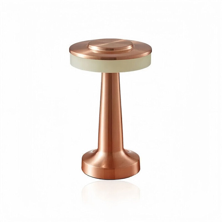 Lampa de masa tactila, metal cupru antic, LED 3 culori, reglabila, 22x10cm