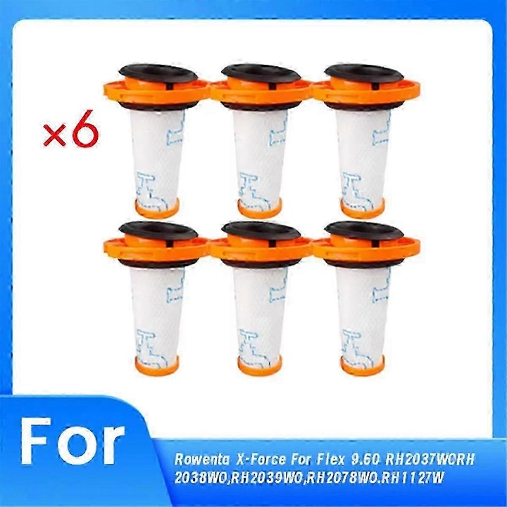 Set 6 bucati, filtre pentru aspirator compatibile Rowenta X-Force/Flex 9.60, pentru aspirator fara fir, filtru de schimb universal, alb/portocaliu