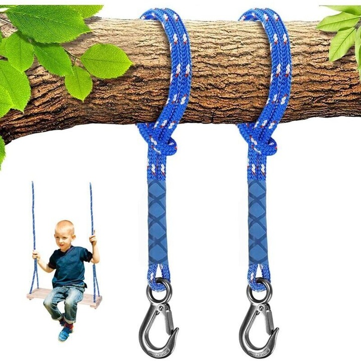 Set 2 carlige balansoar, lungime reglabila 150cm, otel inoxidabil, negru, capacitate 200kg