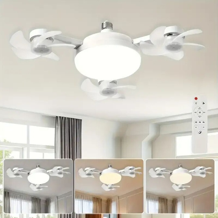 Plafonier LED ventilator 3 viteze telecomanda negru E27 2000lm 3000-6000K