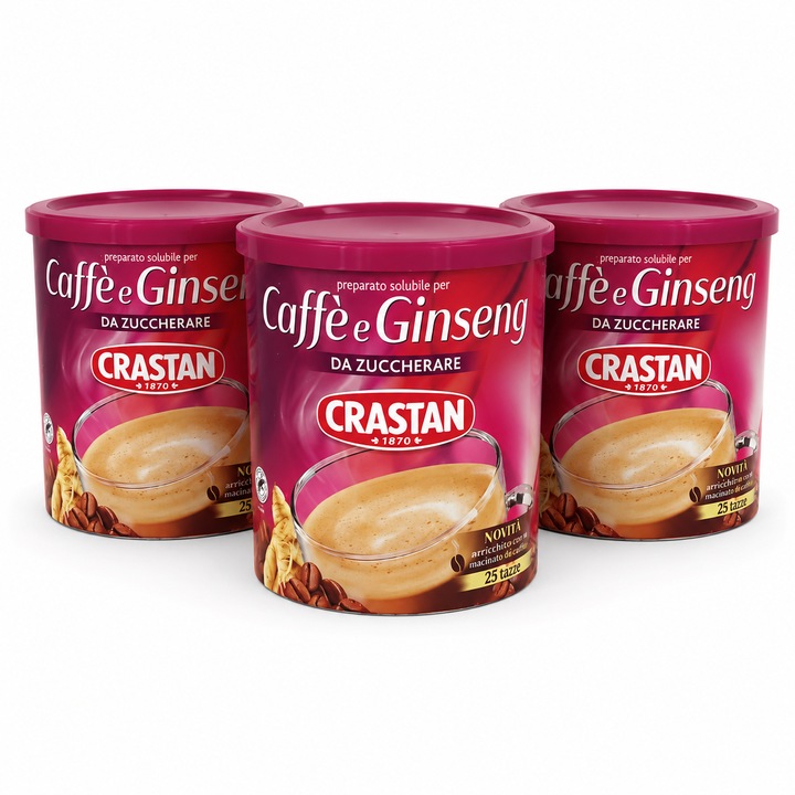 Set 3 x Crastan Caffè e Ginseng Da Zuccherare, 200 g/buc, bautura solubila pe baza de lapte, cafea si extract de ginseng