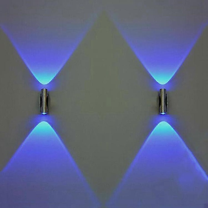 Lampa de perete, aplica, pentru locuinte moderne, cu led, iluminare sus si jos pentru fundal TV, argintiu/albastru, 1 buc