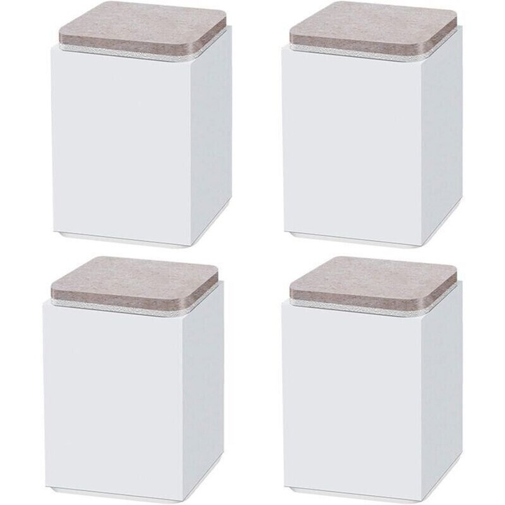 Set 4 bucati, Rehausor picioare mobilier din plastic rezistent, suport total pana la 900 kg, inaltare 10 cm, baza patrata 6 x 6 cm, compatibil universal, Alb