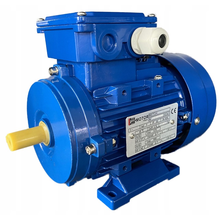 Motor electric trifazat Promotor MS 90S-4, 1,1 kW, 1400 rpm, 230/400V, IP55, aluminiu, montaj cu lapi IMB3, diametru arbore 24 mm, albastru, 1 buc