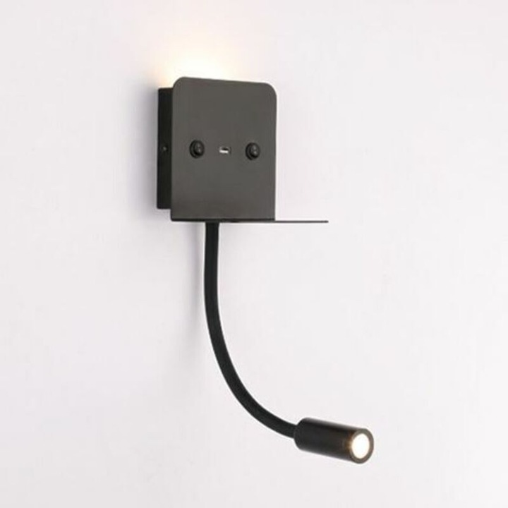 Aplica perete LED cu brat reglabil si port USB, negru, 3W+6W
