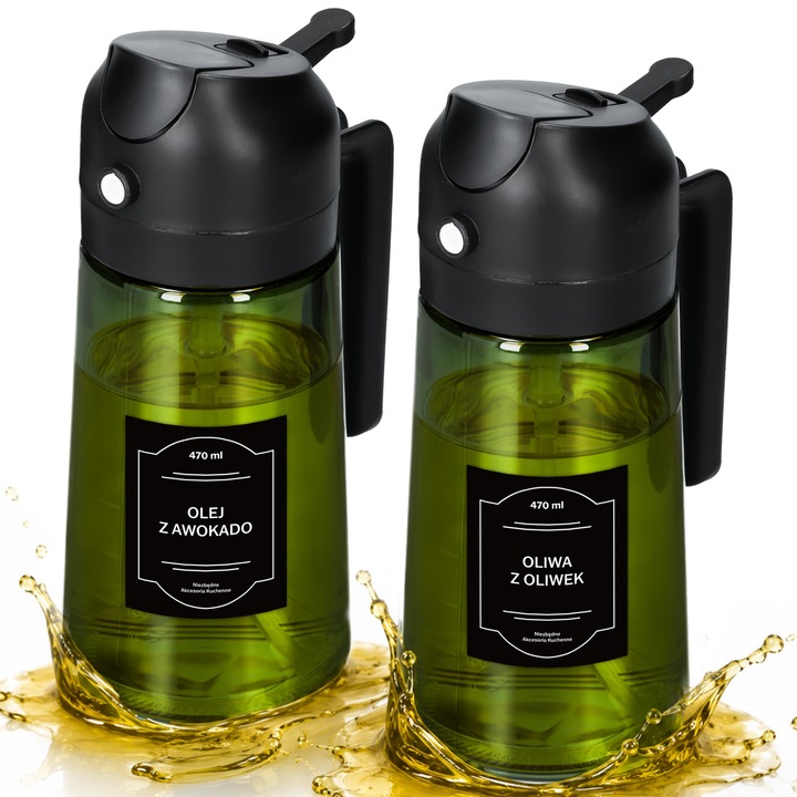 Werdano olajpermetező adagoló, üveg szórófej/adagoló, ergonomikus pumpával és pontos adagolással, cseppmentes, átlátszó, 470 ml